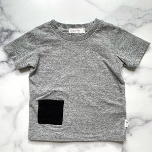 Miles baby size 12 month unisex heather grey tee with black pocket detail